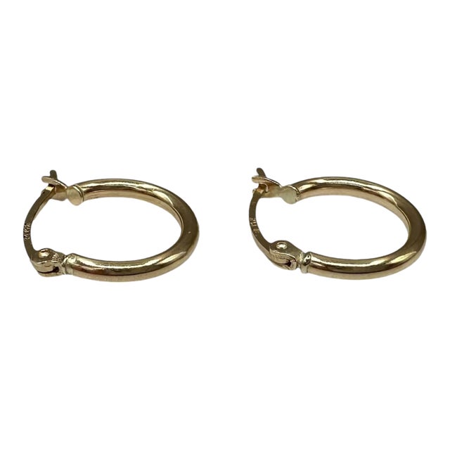 Tube Hoop Huggie Earrings 14kt Yellow Gold 14.8mm 2.1mm Hollow New, Pair For Sale
