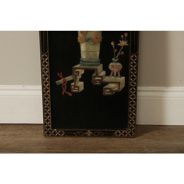 Vintage Chinese Lacquered Carved Soapstone Panels - Set of 4 For Sale - Image 10 of 12
