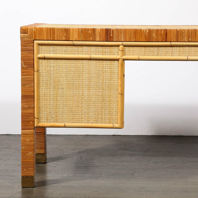 Mid-Century Modernist Rattan & Bamboo Wrapped Desk Signed Bielecky Brothers For Sale - Image 12 of 18