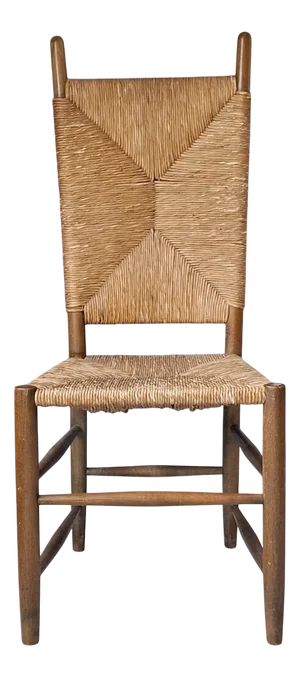 Spanish High Back Chair with Rush Seat and Backrest, 1950s