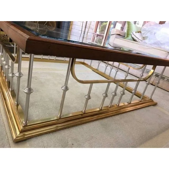 Mid-Century Modern Erwin Lambeth Silver With Brass Spindles Square Brass Oak Glass Coffee Table For Sale - Image 3 of 13
