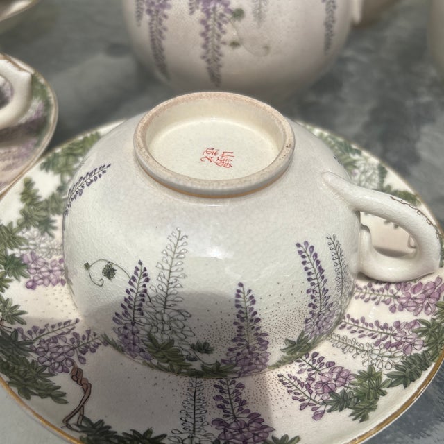 Late 19th Century Antique Japanese Satsuma Tea Set With Wisteria, Meiji Period - Set of 15 For Sale - Image 5 of 6