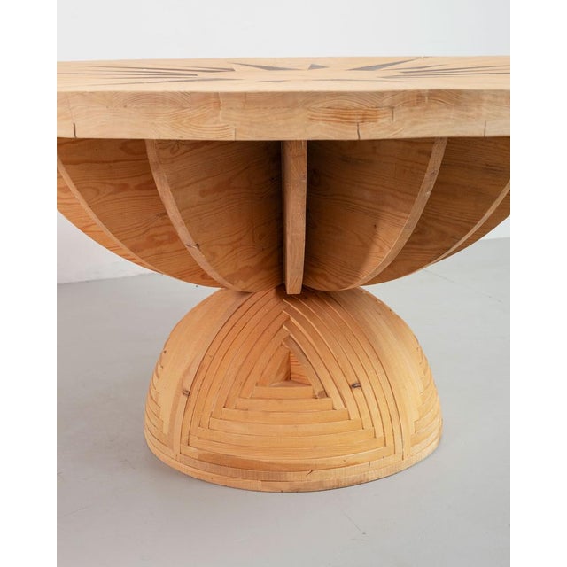 Mid-Century Modern Round Compass Rose Table in Wood by Mario Ceroli for Poltronova, 1970s For Sale - Image 3 of 6