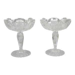 Antique Brilliant Cut Crystal Glass Candy Compote Pedestal Nut Dish - A Pair
