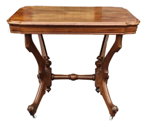 19th Century Victorian Rococo Style Walnut Rolling Center Table