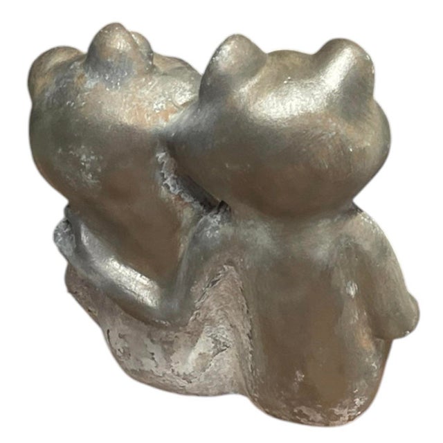 Vintage Whimsical Cast Iron Sitting Garden Frog Duo For Sale - Image 4 of 12