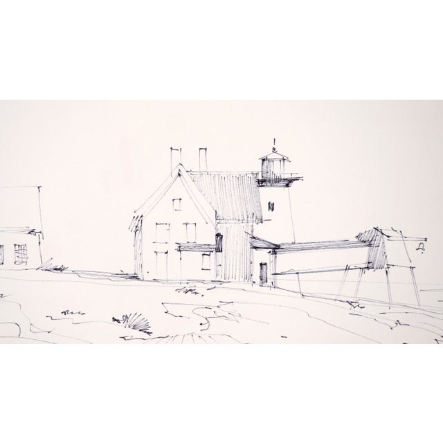 Lighthouse at the Shore — Impressionist Pen and Ink Landscape Drawing by Laurence Sisson For Sale - Image 4 of 7
