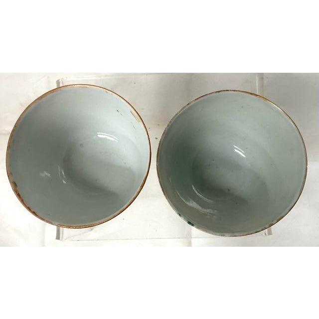 Ceramic Antique Chinese Export Famille Rose Medallion Porcelain Cups , Near Pair For Sale - Image 7 of 11