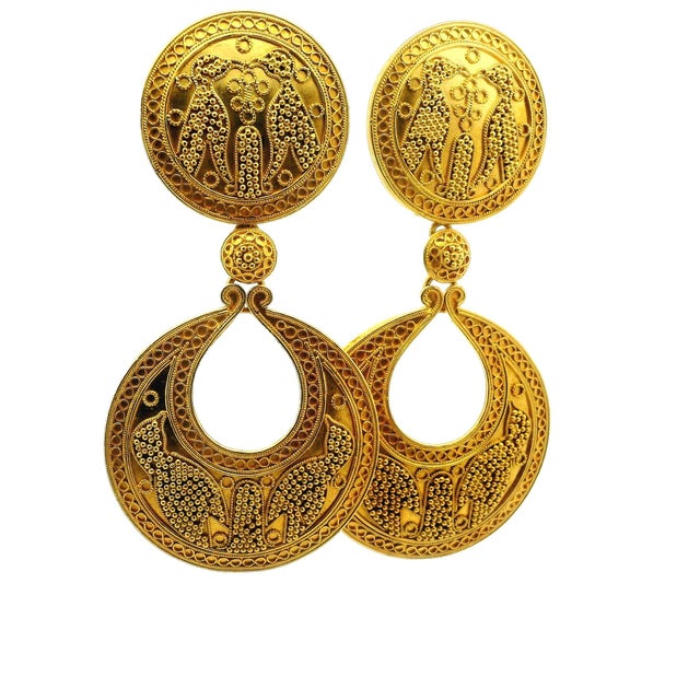 1970s Ilias Lalaounis 18k Gold Granulated Drop Earrings, Greece, A Pair For Sale - Image 11 of 12