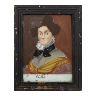 European School "Charlote" Reverse Painted Glass For Sale