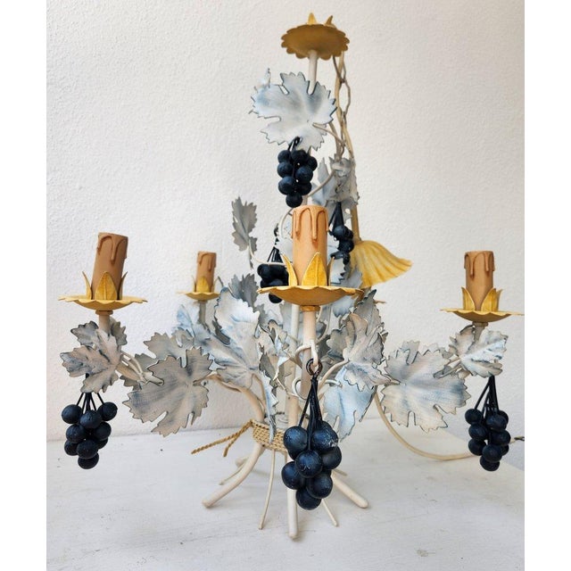 Vintage Hand-Forged Sheet Metal Five-Light Chandelier, 1950s For Sale - Image 10 of 18