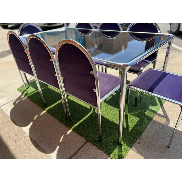 Metal 1970s Postmodern Italian Chrome & Glass Dining Table + 8 Chairs For Sale - Image 7 of 16