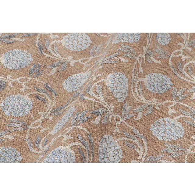 Contemporary Rug & Kilim’s Modern Block Print Rug in Brown and Blue with Floral Patterns - 5x8 For Sale - Image 3 of 7