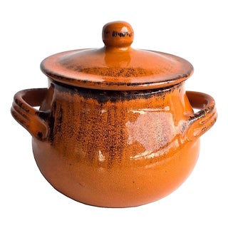 Vintage Italian Ceramic Pot With Lid and Handles For Sale