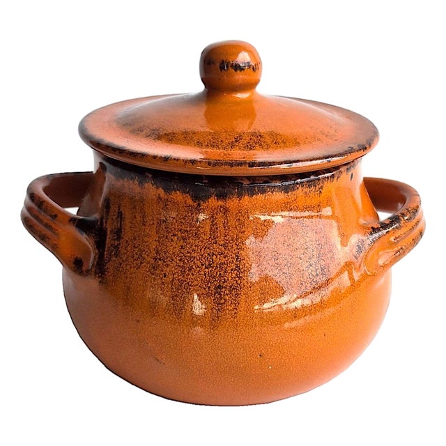 Vintage Italian Ceramic Pot With Lid and Handles For Sale