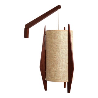 Vintage Mid-Century Modern Scandinavian Teak Hanging Lamp For Sale