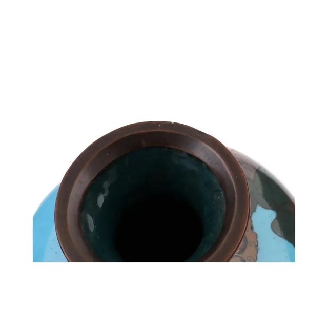 Paint Pair of Large Antique Japanese Cloisonne Enamel Meiji Vases With Birds For Sale - Image 7 of 9