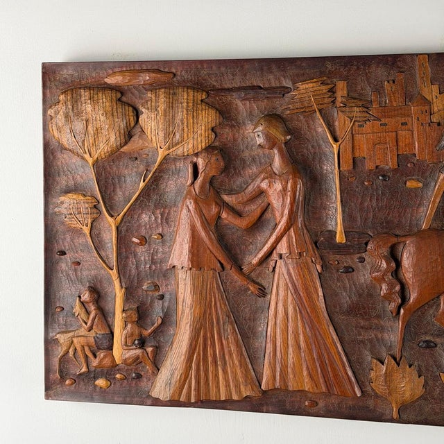 Hand-Carved Panel with Narrative Relief by Giovanni Gariboldi, 1950s For Sale - Image 3 of 15