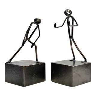 Pair of Vintage Palardy Brutalist Metal Figural Sculptures For Sale