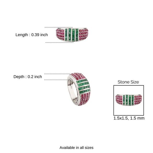 Art Deco Natural Emerald & Ruby Statement Dome Band Ring in 925 Silver - Size 7 For Sale - Image 9 of 11