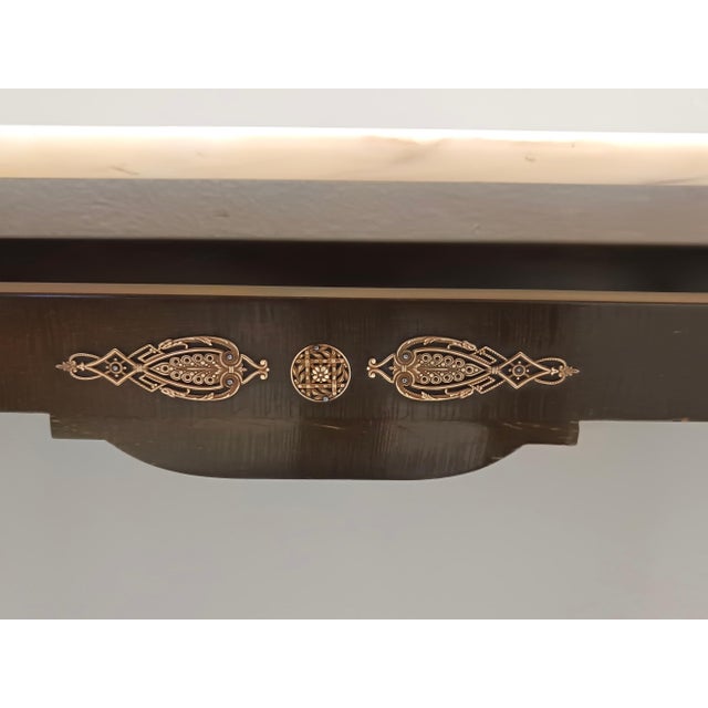 Portuguese Demi Lune Console Table in Ebonized Beech with Pink Marble Top, Italy, 1960s For Sale - Image 13 of 15