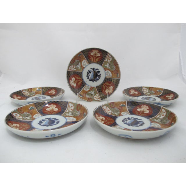 Japanese Imari Porcelain Peach Medallion Heron Flower Plate or Shallow Bowl Set For Sale - Image 10 of 11