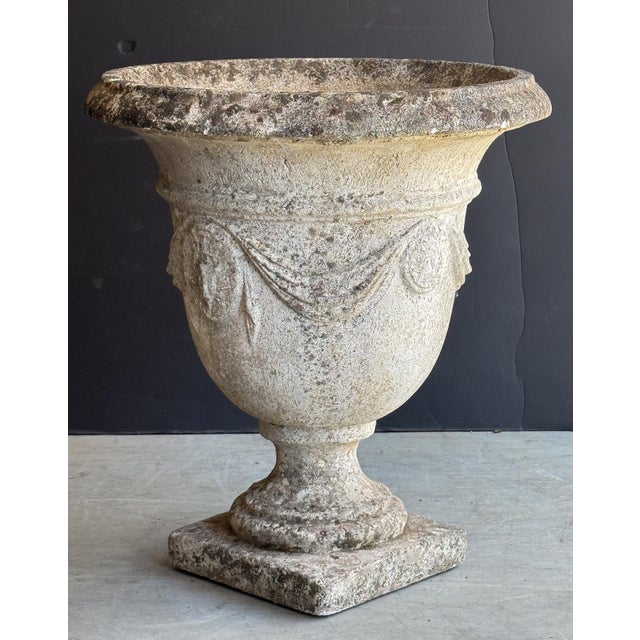 English Garden Stone Urn or Planter Pot With Garland Motif For Sale - Image 12 of 13