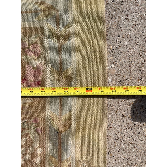 Aubusson Flatweave Rug in Gold, Beige-Brown & Blue Florals For Sale In Dallas - Image 6 of 12