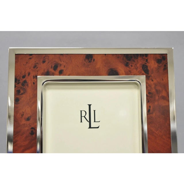 Lauren Ralph Lauren Late 20th Century Lauren Ralph Lauren Harlow Burl Wood & Silver Plated 4x6 Photo Picture Frame Nib For Sale - Image 4 of 17