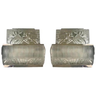 French Art Deco Bird Sconces With Geometric Motif by Sabino - a Pair For Sale