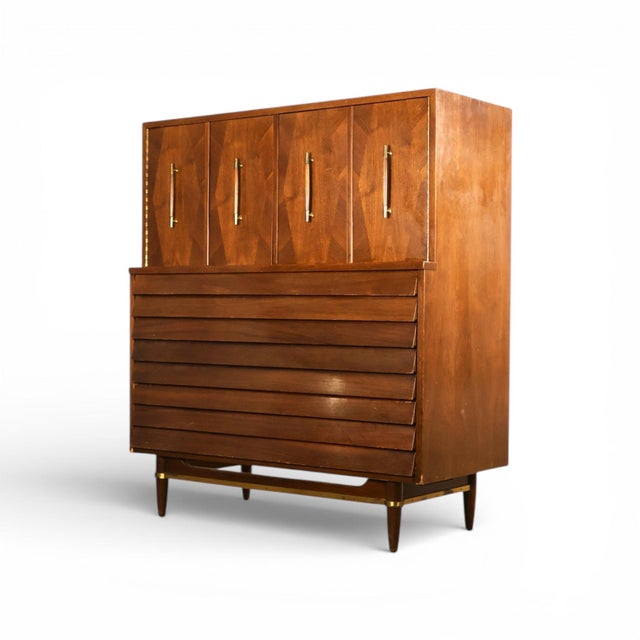 Mid-Century Modern American of Martinsville Dania Highboy Dresser With Doors, C. 1960s For Sale - Image 3 of 12