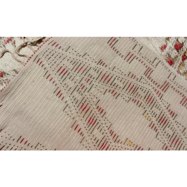 Vintage Beni Ouarain Moroccan Rug in White, Ivory, Taupe, Green and Rose Colors For Sale - Image 11 of 13