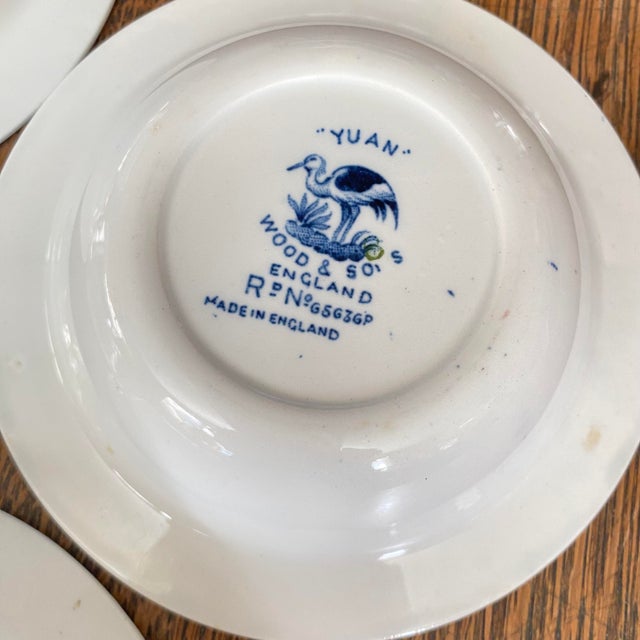 Ceramic Antique Blue and White Berry/Fruit Bowls by Wood & Sons Made in England "Yuan" Pattern Set of 4 For Sale - Image 7 of 10