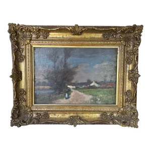Oil on Canvas Painting in Classic Gilt Frame Signed