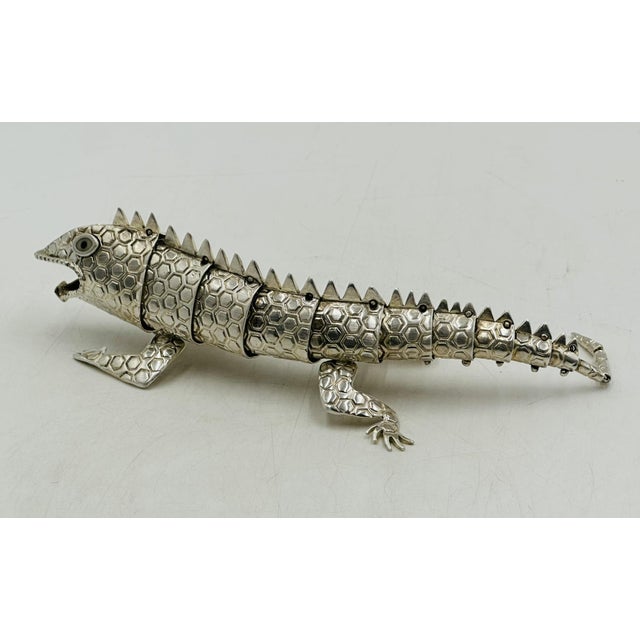 Mexican 1980s Emilia Castillo Articulated Silver Plate Lizard Sculpture, Taxco Mexico For Sale - Image 3 of 16