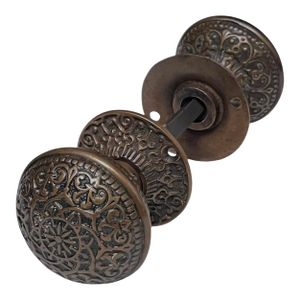 1880s Antique American Bronze Door Knobs With Rosettes - A Pair