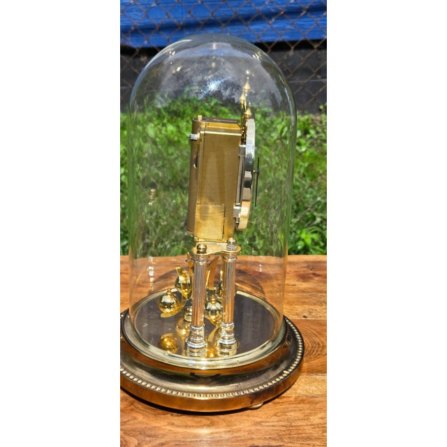 Vintage Elgin Anniversary Mantel Clock With Glass Dome, Brass Finish & Rotating Pendulum For Sale - Image 16 of 17