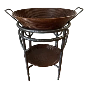 1960s Vintage Wrought Iron Bamboo and Wicker Tray Table