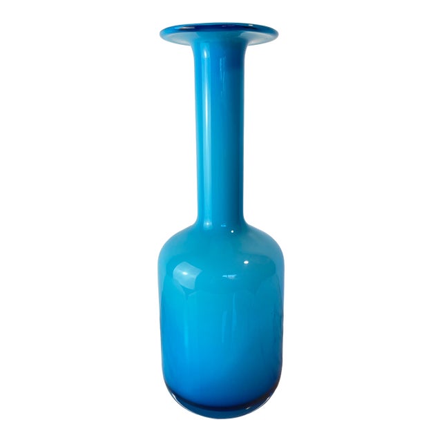 Otto Brauer for Holmegaard “Gulvvase” Blue Cased Glass Vase — Danish Modern, 1960s For Sale
