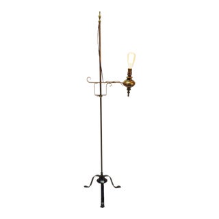 Vintage Arts & Crafts Style Wrought Iron Adjustable Height Floor Lamp For Sale