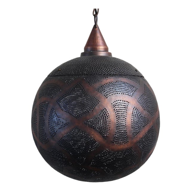 Moorish Copper Globe Pendant Light Large For Sale