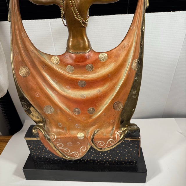 Stunning signed piece by Romain de Tirtoff 1892-1990. Based on 1924”Les idols” folie bergers.Some wear noted on gold dress...