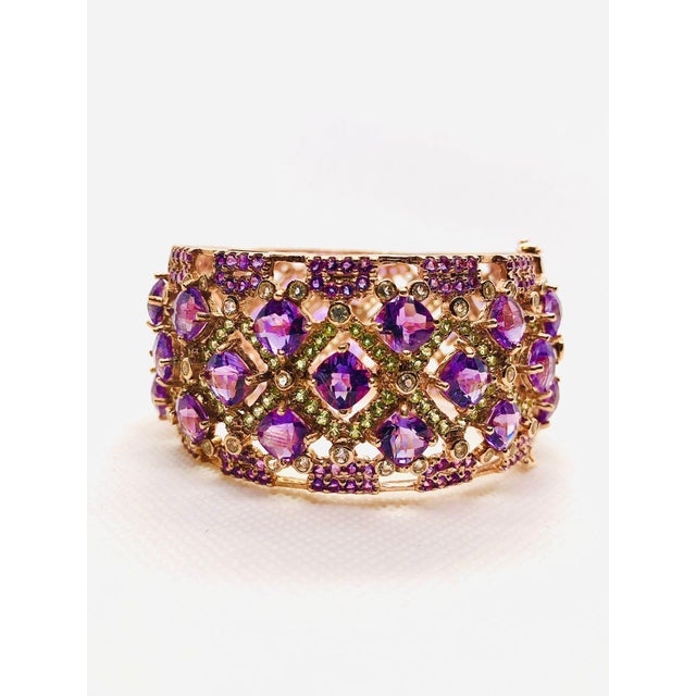 Bochic "Capri" Vintage Amethyst & Peridot Bangle Set In 18K Gold & Silver For Sale - Image 11 of 18