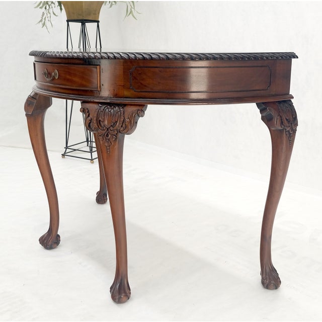 Demi Lune Carved Mahogany Rope Edge Ball & Claw Feet One Drawer Console Table For Sale - Image 9 of 11