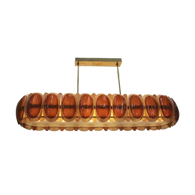 Mid-Century Modern Italian Midmodern Style Pendant Lamp in Brass with Brown and Beige Murano Glass Shade For Sale - Image 3 of 14