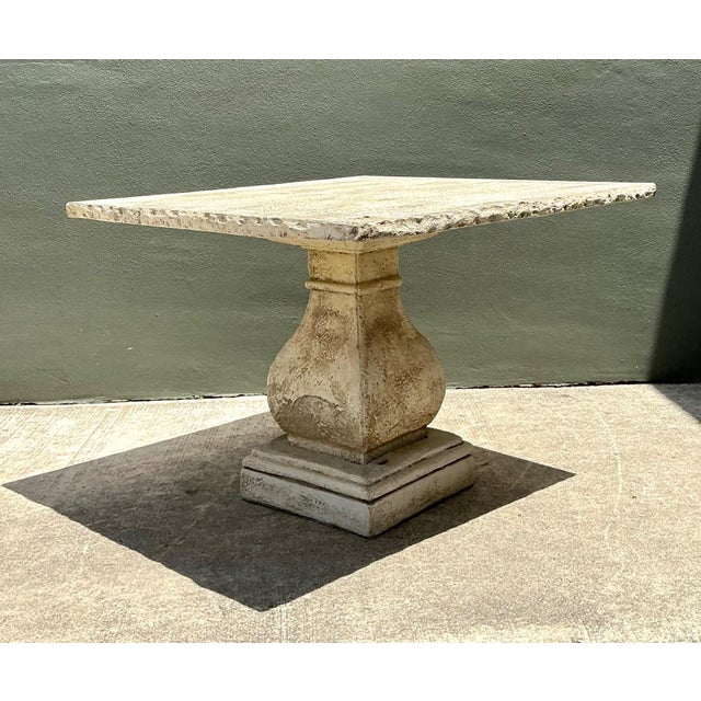 Vintage Square Stone Top Pedestal Dining Table For Sale In West Palm - Image 6 of 15