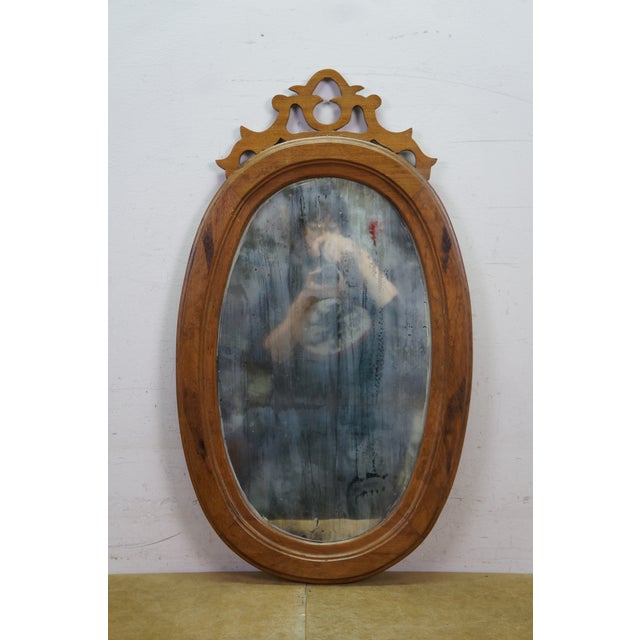 Antique Victorian Mahogany Oval Vanity Wishbone Dressing Wall Mirror 28" For Sale - Image 4 of 11
