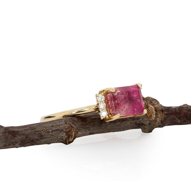 1.7cts Bi-Colorful Tourmaline Ring With Natural Diamond Accents: Solid 14k Gold For Sale In Columbus - Image 6 of 10