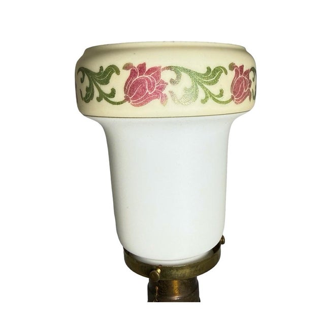 Early 20th Century Art Deco Green Onyx Brass Table Lamp Floral Glass Shade Bakelite Accent Untested For Sale - Image 4 of 11