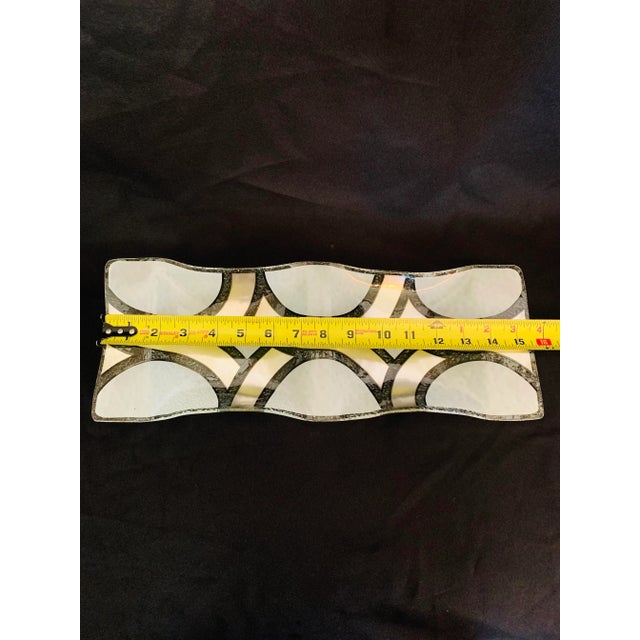 Mid 20th Century Geometric Design Silver on Glass Elongated Serving Dish For Sale - Image 9 of 12